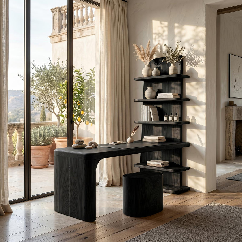 Handcrafted Desk With Open Bookshelf Design For Bedroom And Workspace