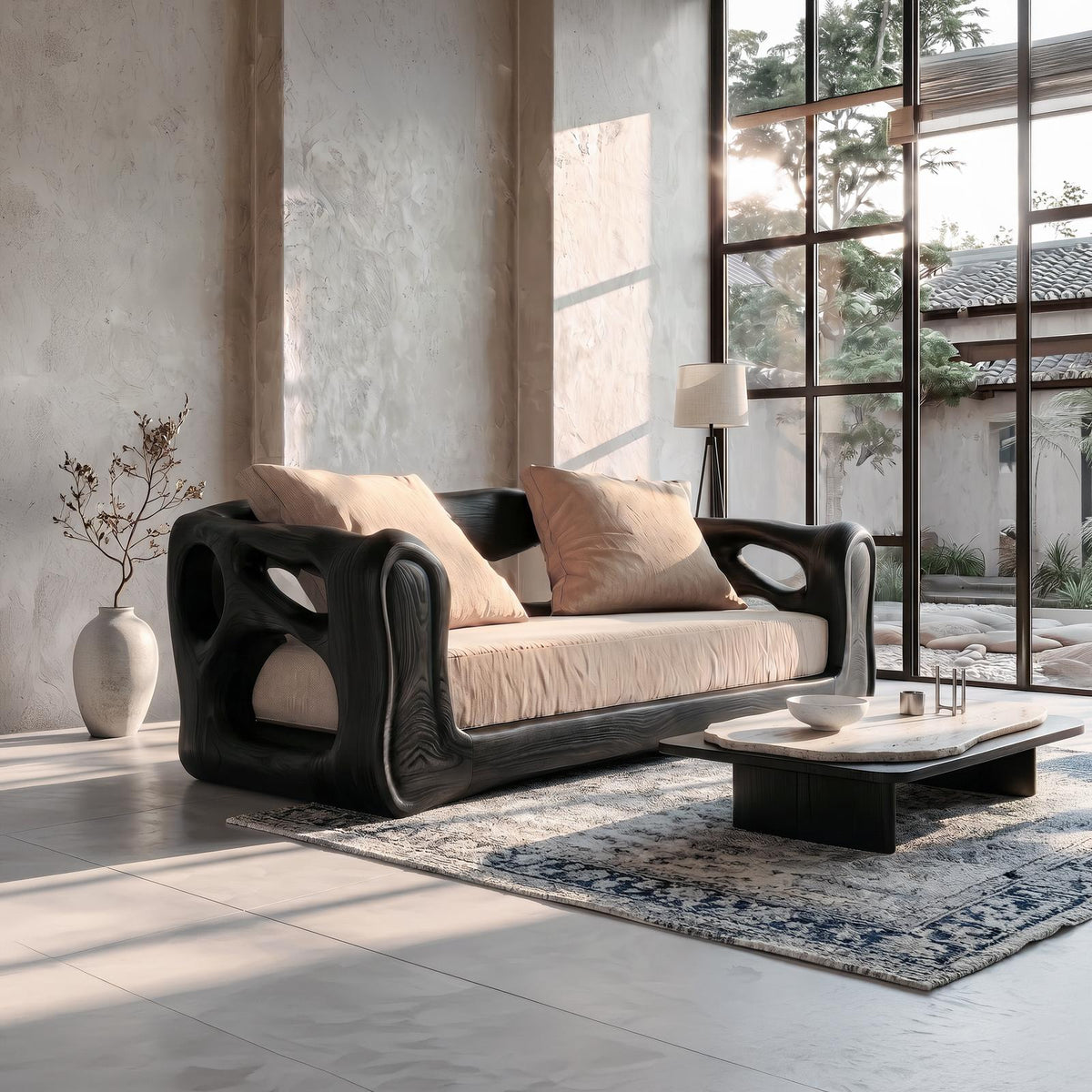 Contemporary Sofa Frame With Organic Flowing Wood Design For Living Room