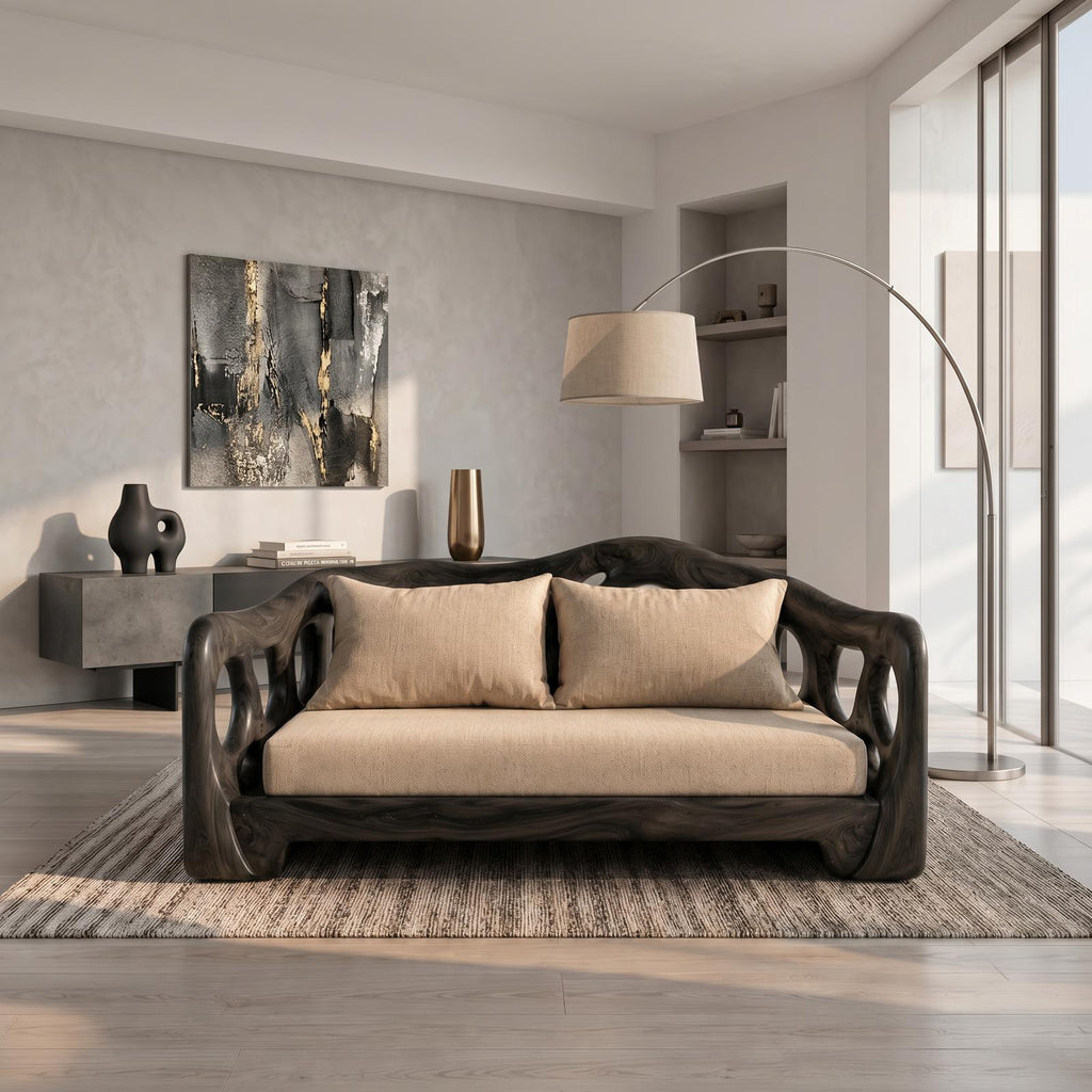 Modern Sofa With Sculptural Solid Wood For Living Room