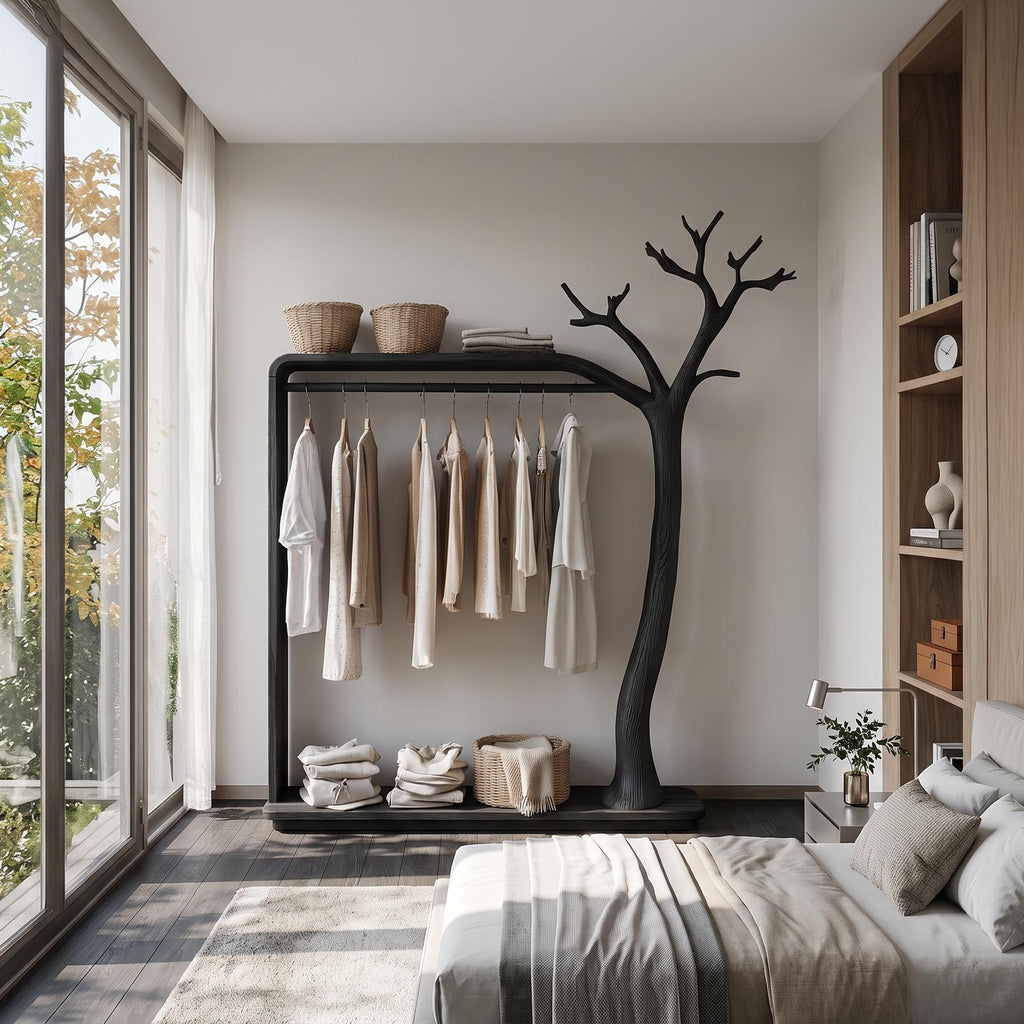 Rustic Tree Clothing Shelf Rack Entryway Bedroom