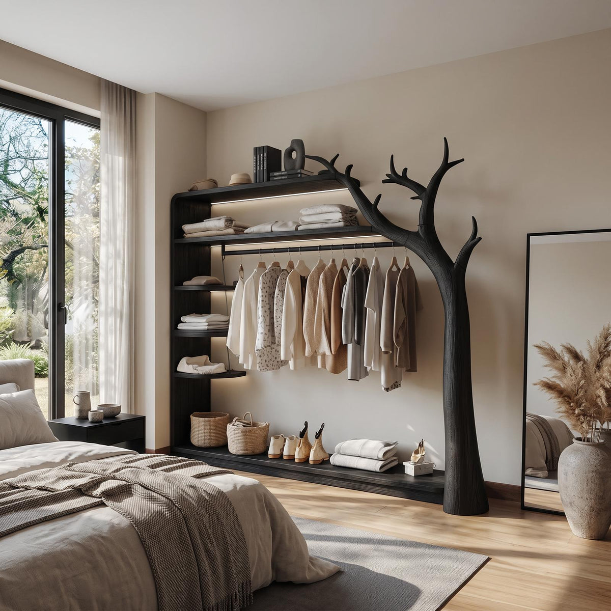 Rustic Tree Wardrobe Rack Bedroom Or Entryway Closet Storage