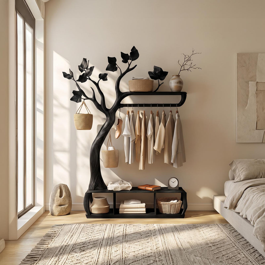Rustic Tree coat Rack Bedroom Closet Organizer Storage