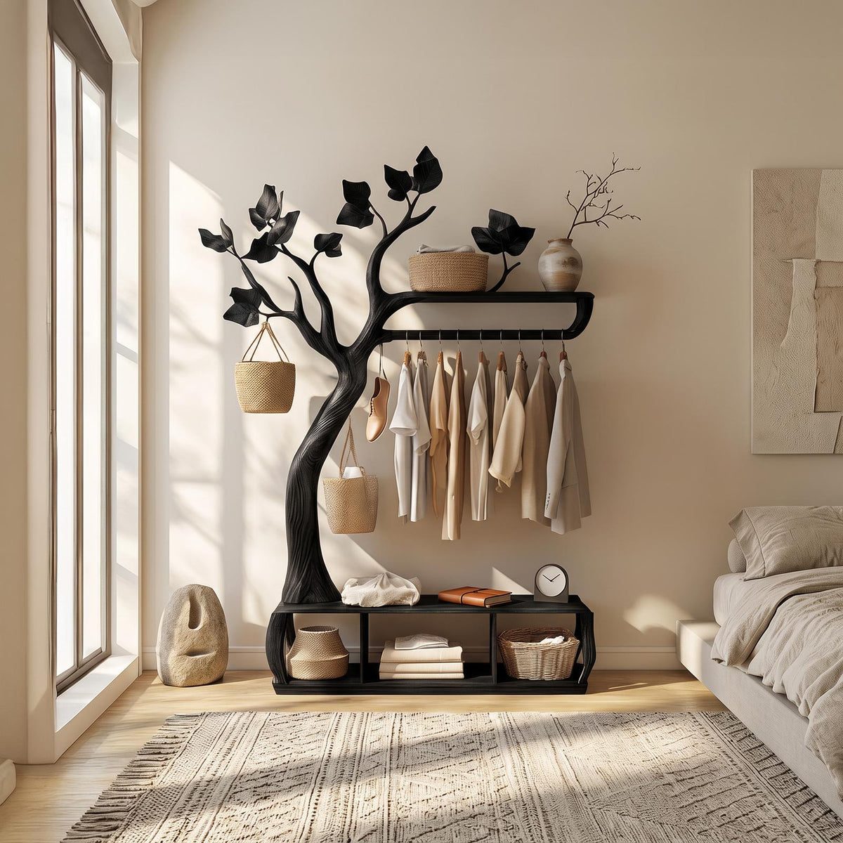 Rustic Tree coat Rack Bedroom Closet Organizer Storage
