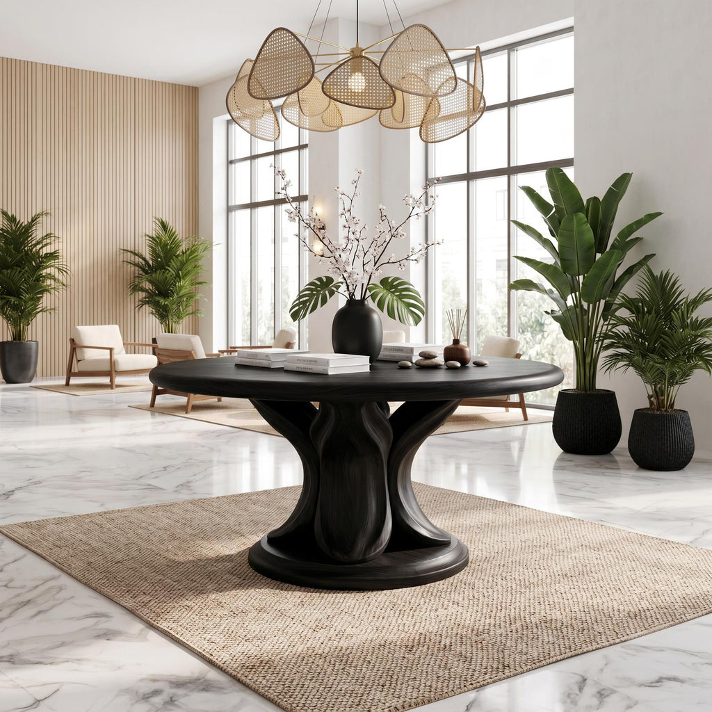 Modern Round Console Table With Twisted Architectural Form For Entryway And Living Room