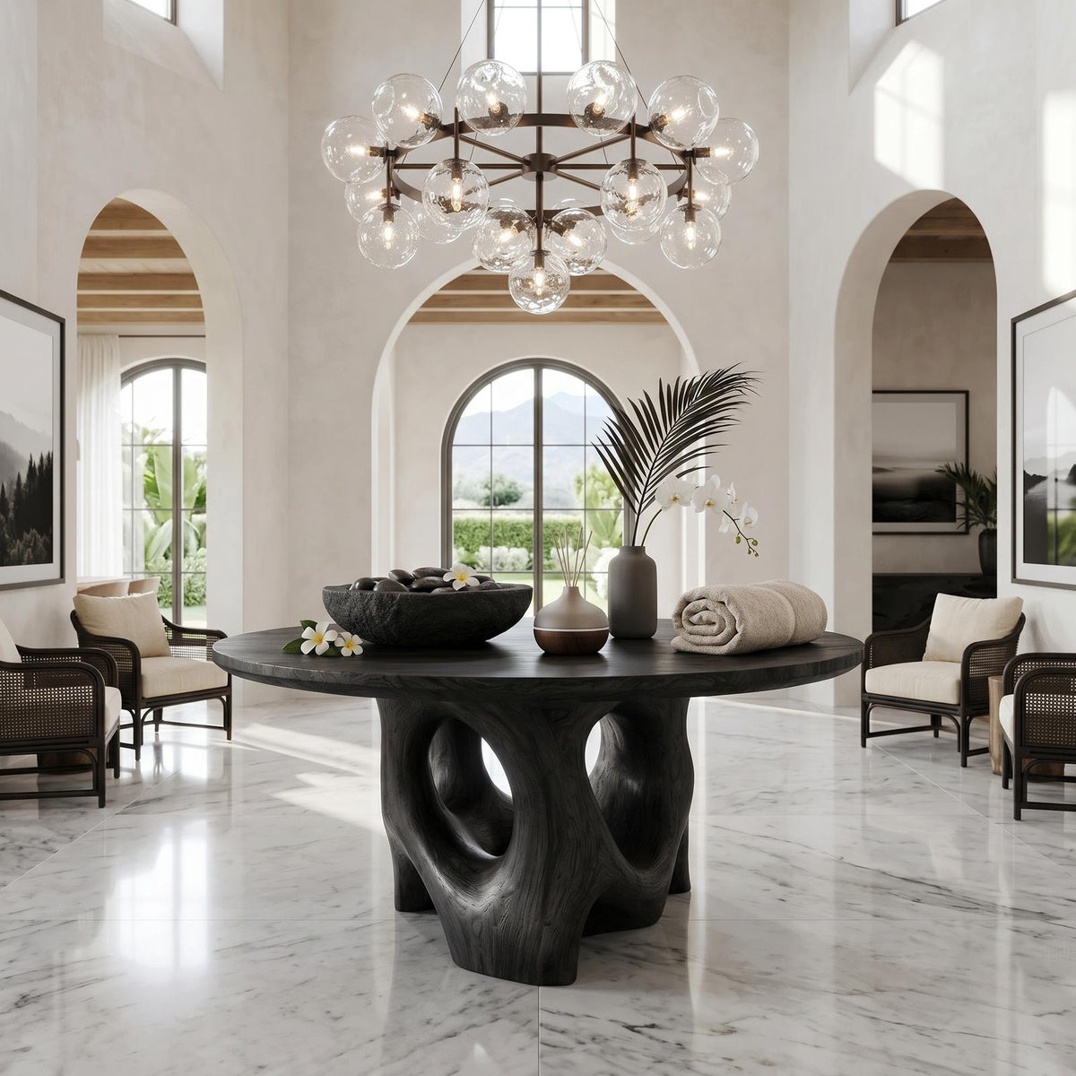 Natural Foyer Center Table With Organic Spiral Form For Entryway And Living Room