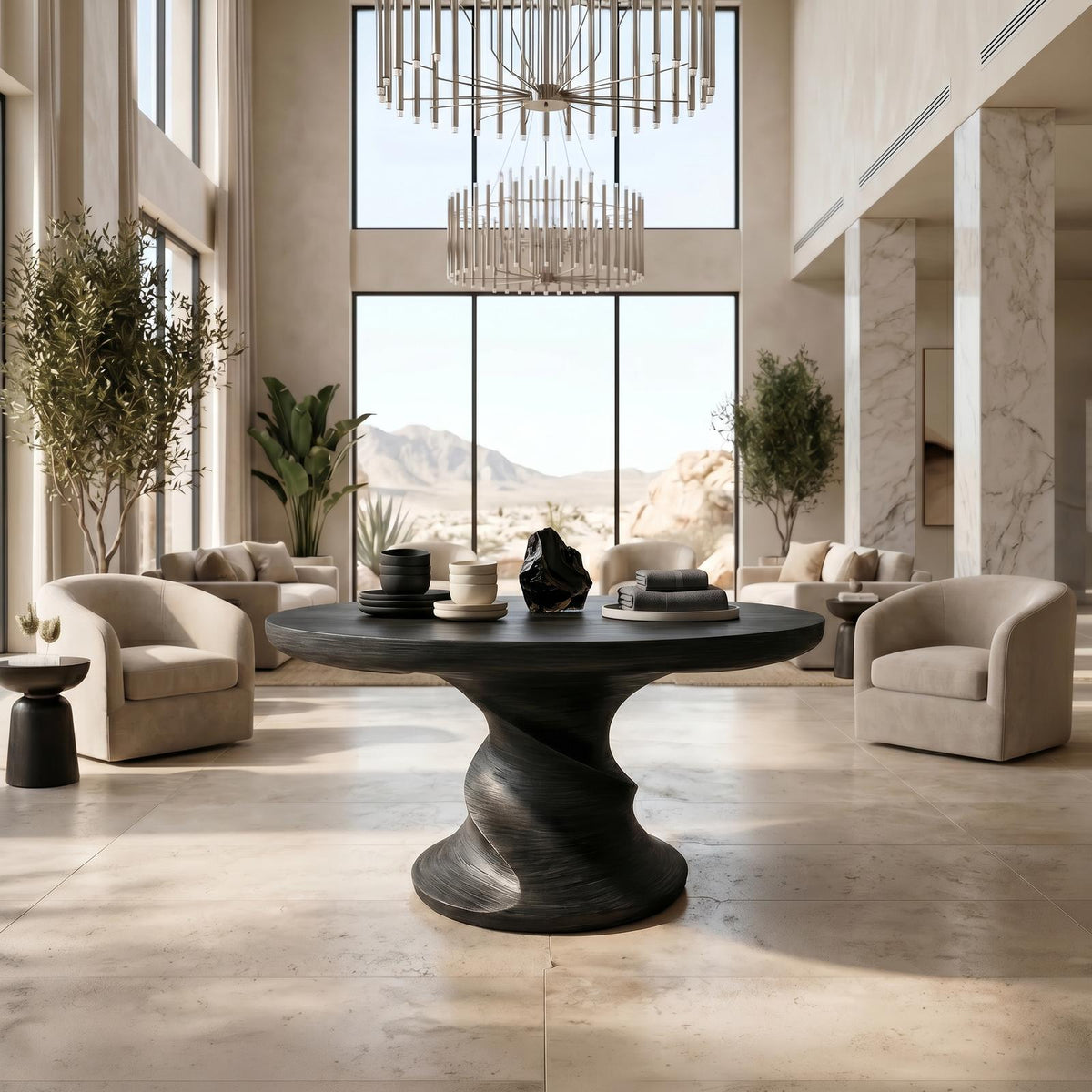 Contemporary Center Table With Flowing Curved Design For Foyer And Hallway