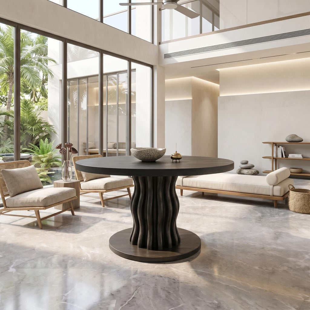 Contemporary Round Entryway Table With Wavy Vertical Form For Foyer And Living Room