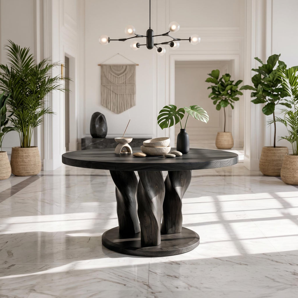 Rustic Round Entryway Table With Twisted Tree Inspired Design For Foyer And Entryway