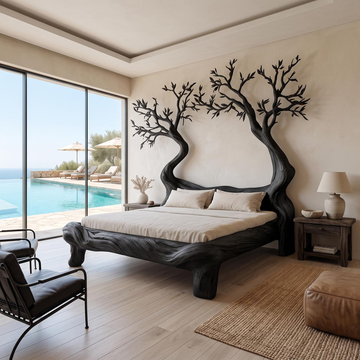 Rustic Tree Inspired Bed Organic Nature Bedroom SINLSAWB073