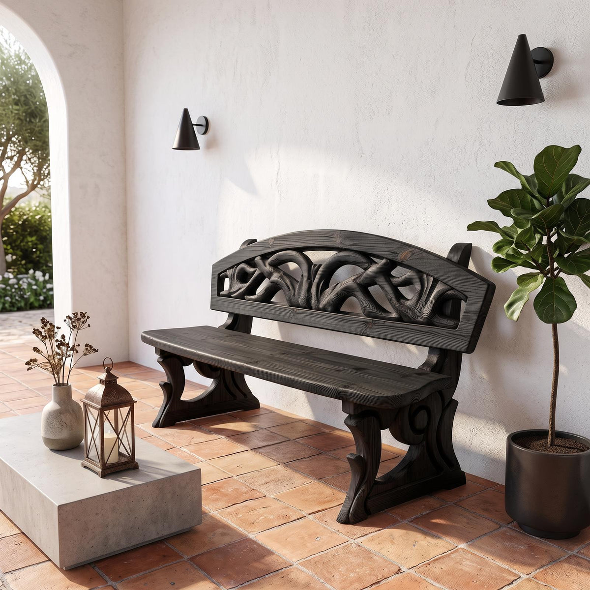 Gothic Halloween Outdoor Bench With Twisted Tree Design For Garden SINLSAGDB001