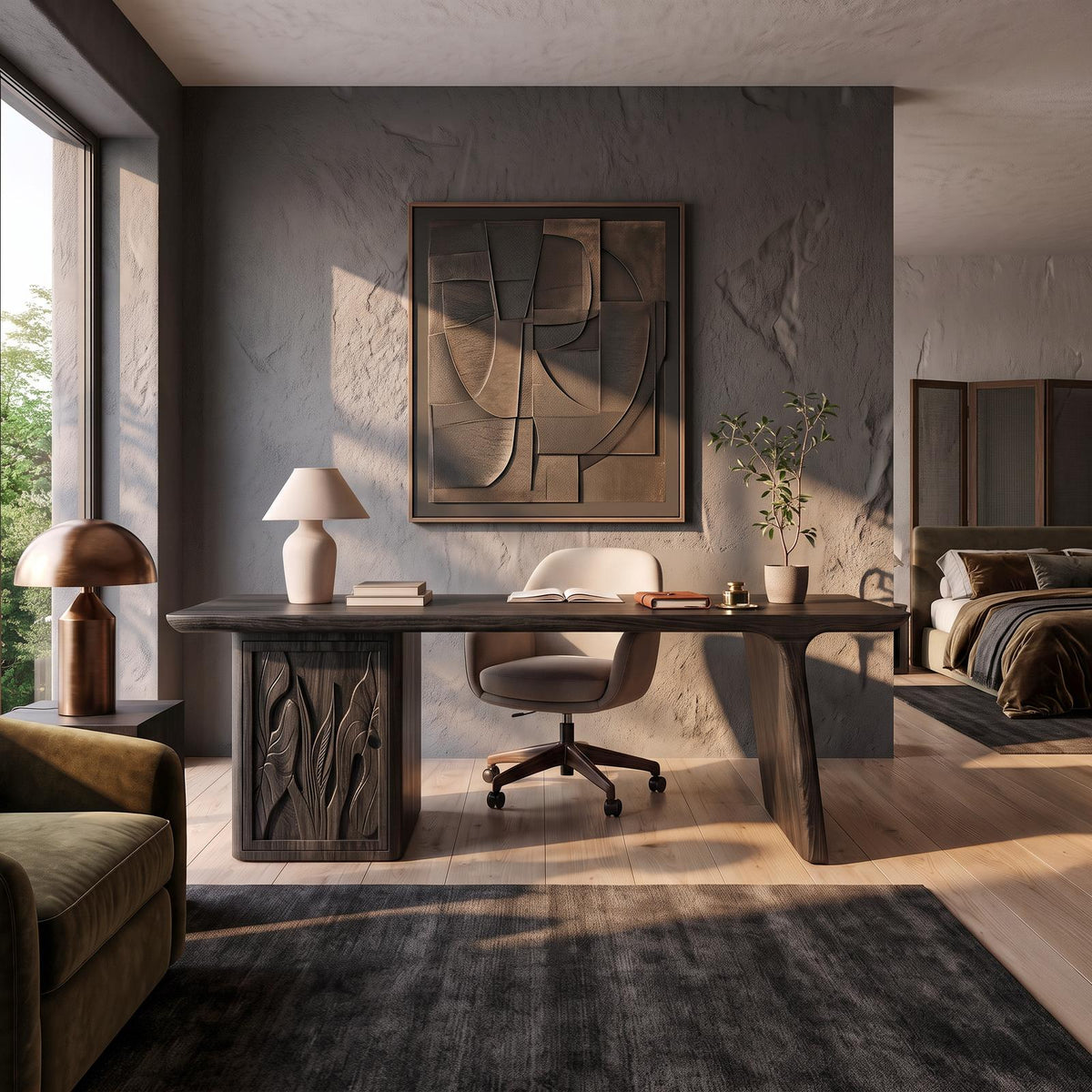 Contemporary Executive Desk With Side Storage Cabinet For Home Office