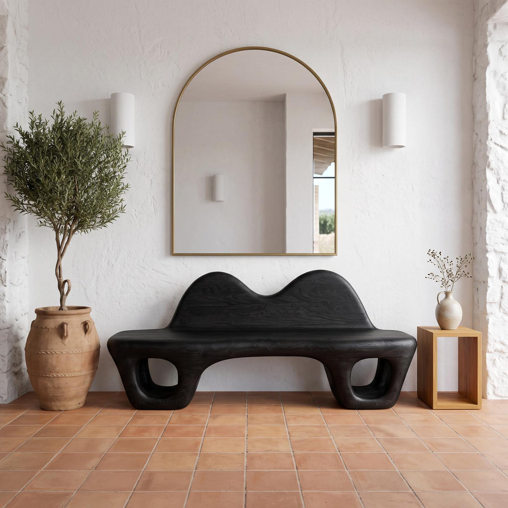 Gothic Halloween Accent Bench With Dramatic Rounded Silhouette For Hallway