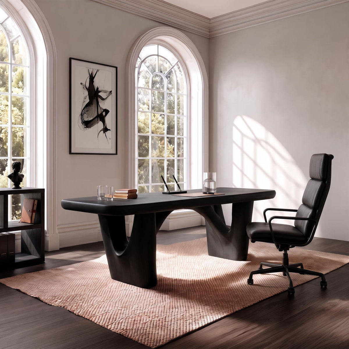Rustic Writing Desk With Curved Arch Supports For Home Office