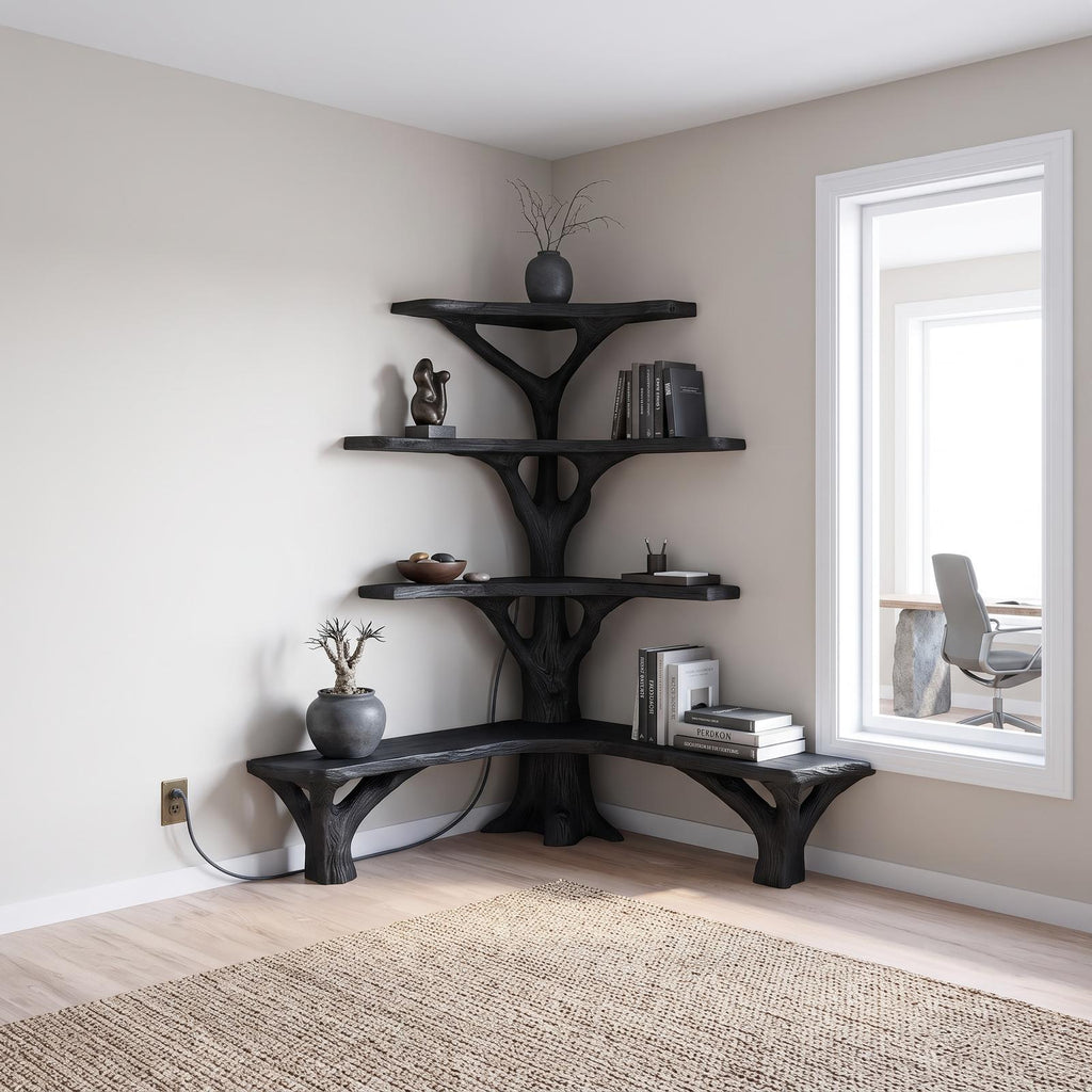 Rustic Tree Bookshelf Corner Living Room SINLSATB230