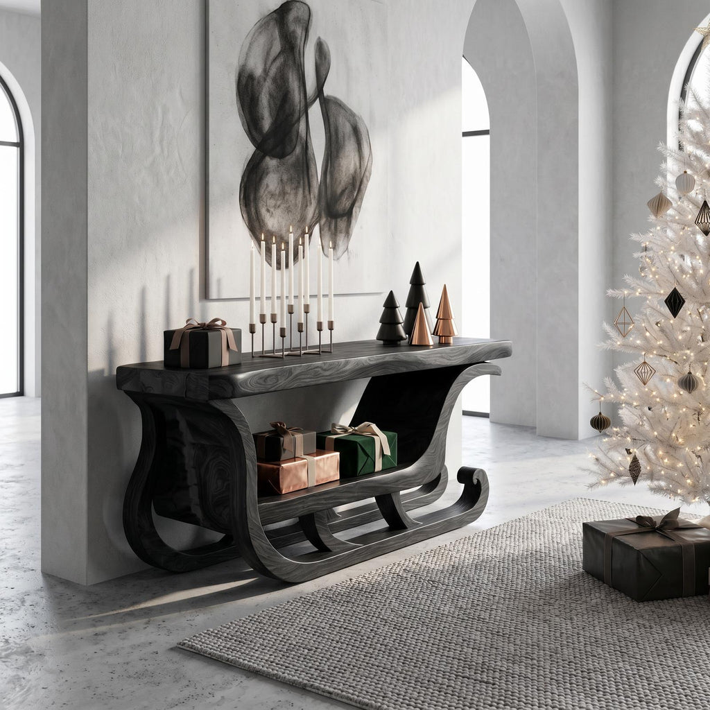Organic Modern Console Table With Christmas Sleigh Inspired Design For Entryway And Living Room SINLSACS681