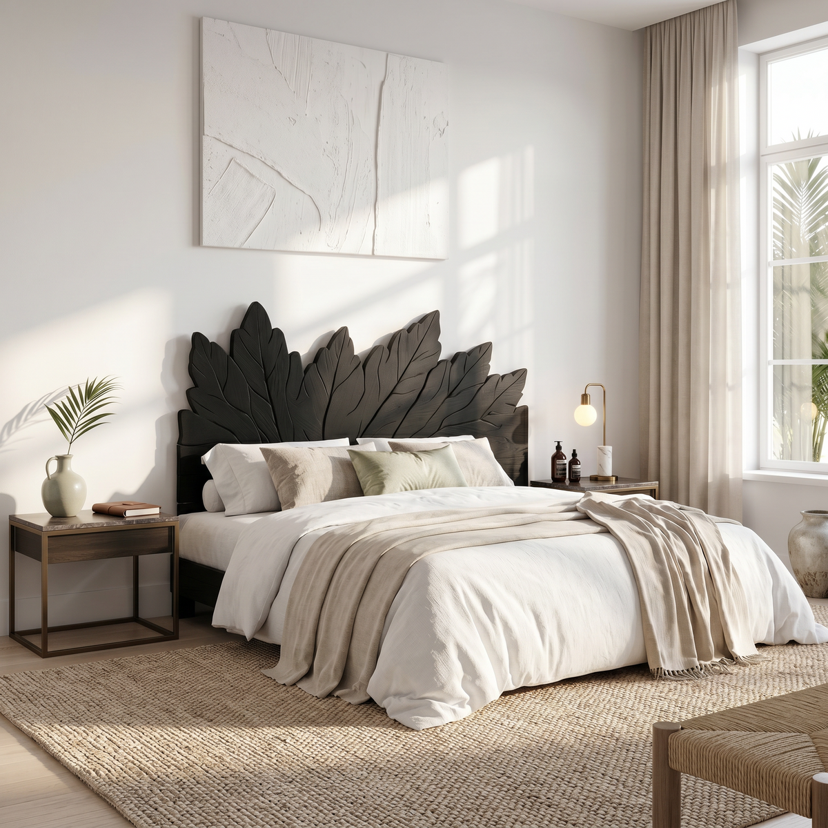 Rustic Leaf Inspired Headboard Wooden Bed Headboard For Bedroom SINLSAHB038
