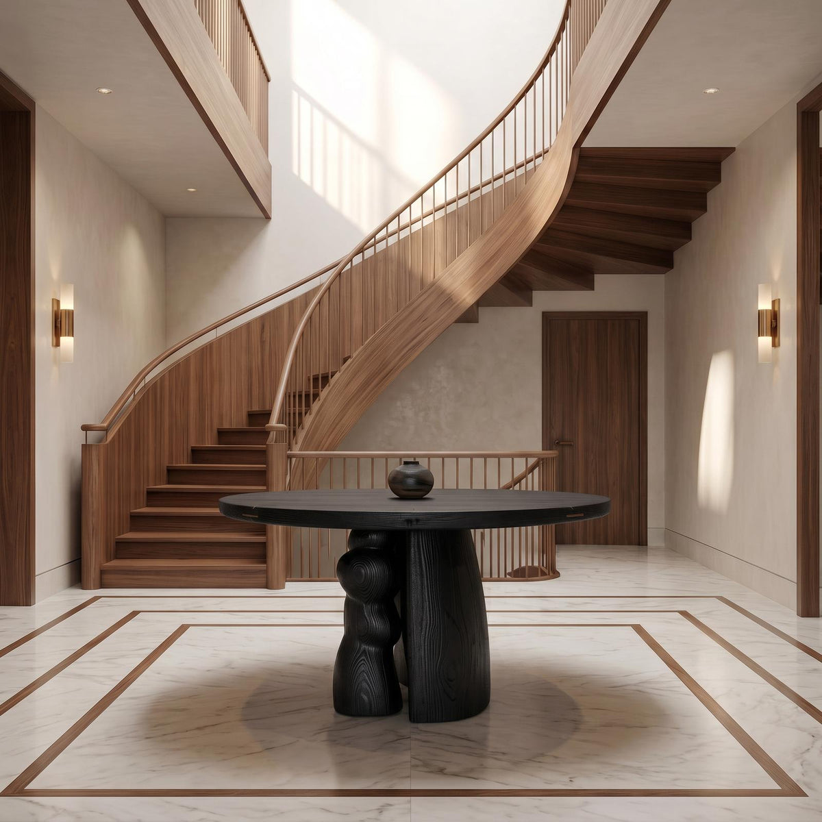 Rustic Round Entryway Table, Solid Wood Pedestal Foyer Table for Entryway, Hallway Decor