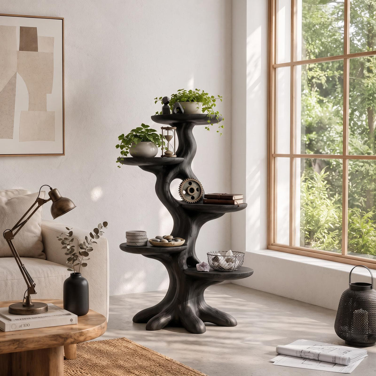 Natural Indoor Plant Stand With Flowing Tree Form For Living Room And Balcony SINLSAPT004