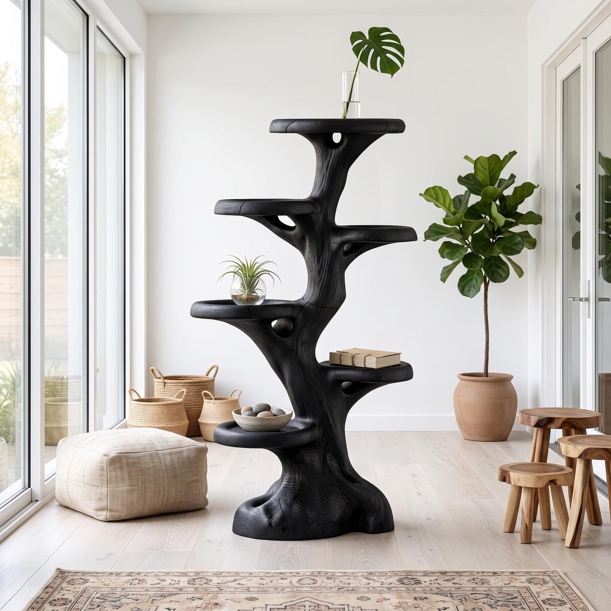 Rustic Multi Tier Plant Stand With Tree Stump Design For Patio And Sunroom SINLSAPT008