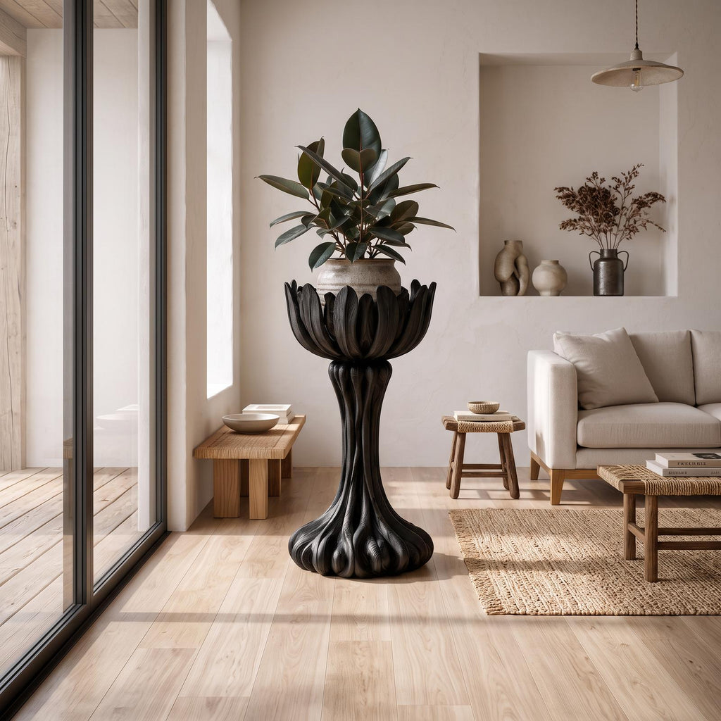 Natural Indoor Plant Stand With Artistic Tree Form For Living Room And Entryway