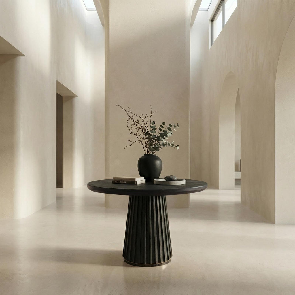 Sculptural Round Pedestal Entryway Table For Living Room And Hallway