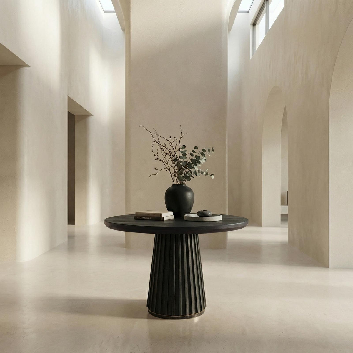 Sculptural Round Pedestal Entryway Table For Living Room And Hallway