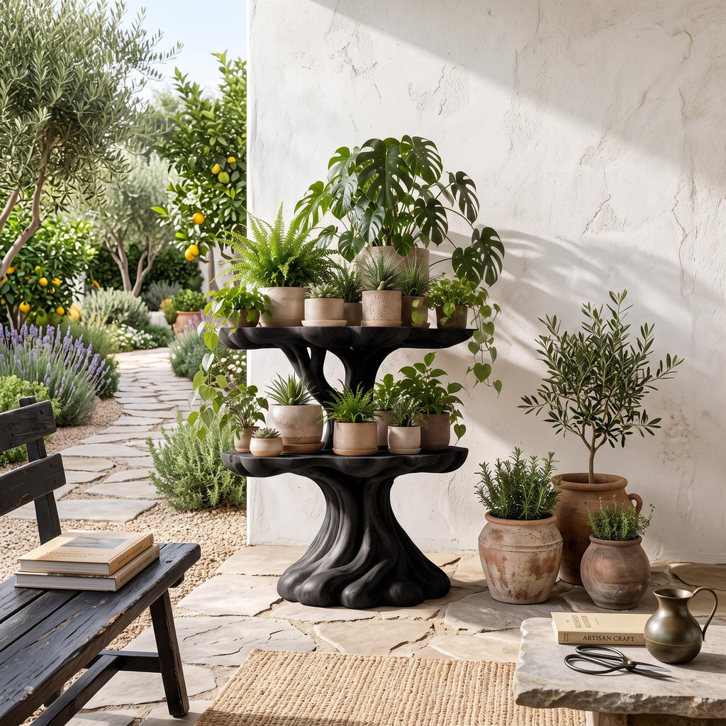 Contemporary Tiered Plant Shelf With Organic Branch Design For Living Room And Entryway SINLSAPT014