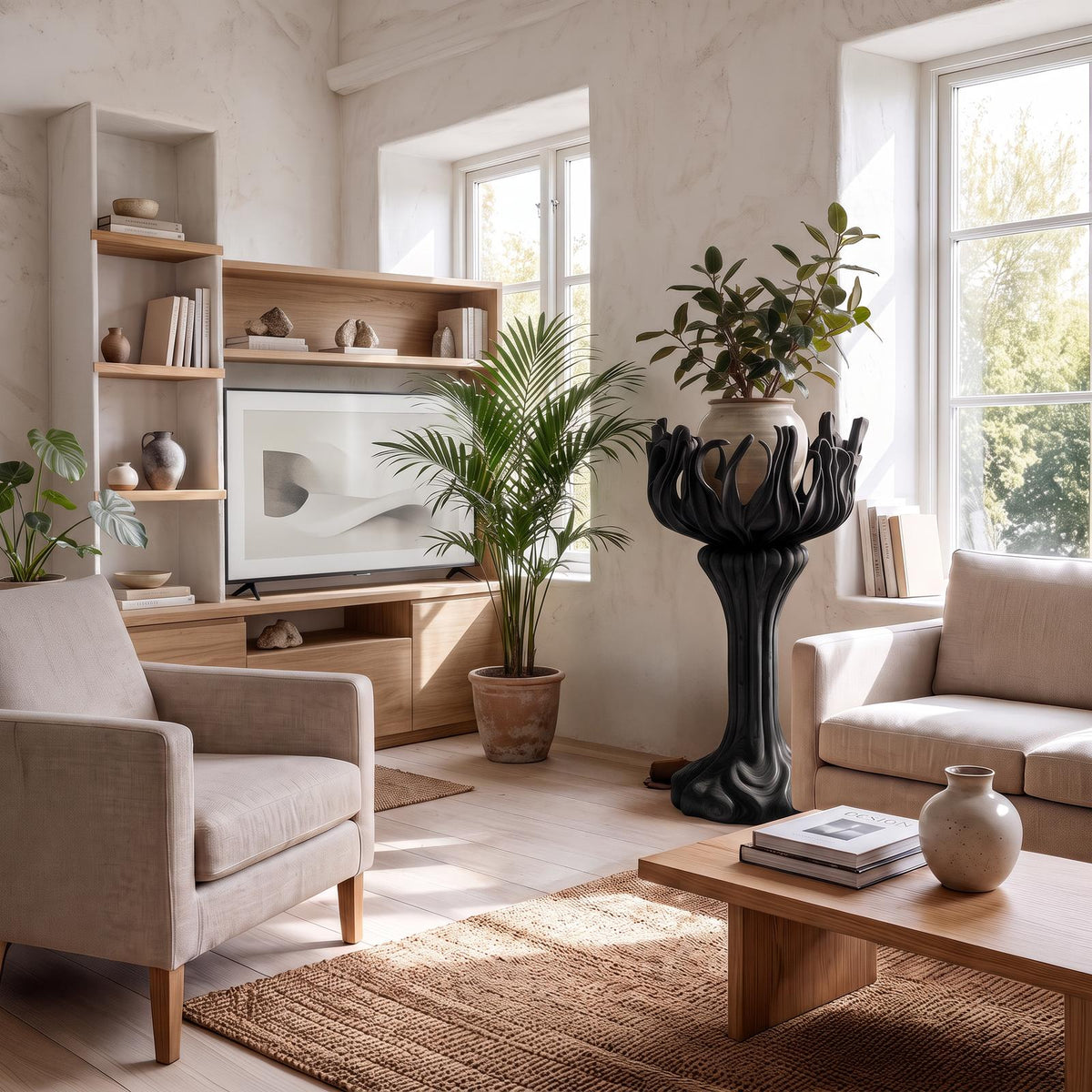 Contemporary Tree Shaped Plant Stand With Sculptural Form For Entryway And Sunroom SINLSAPT016