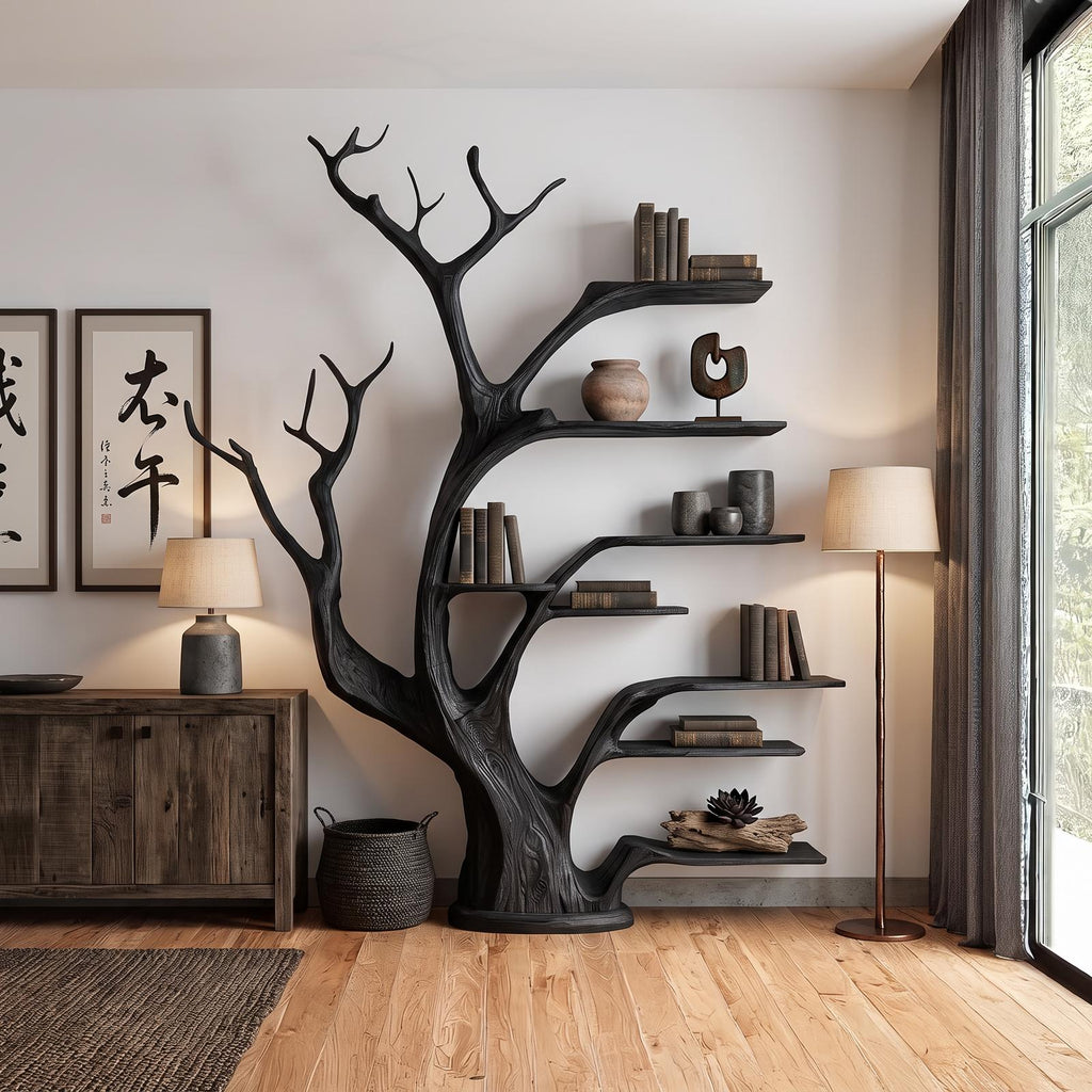 Rustic Tree Bookshelf Living Bedroom