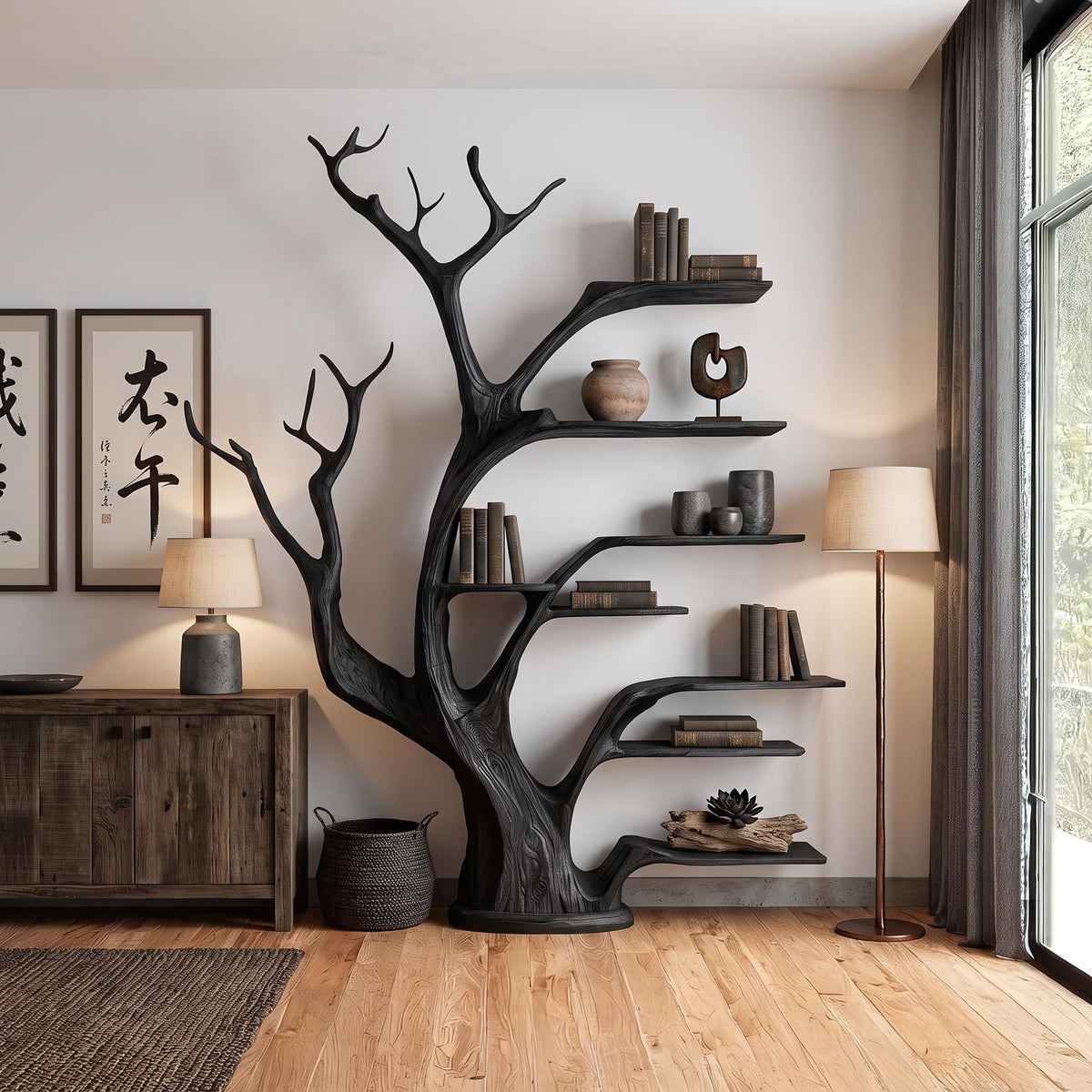Rustic Tree Bookshelf Living Bedroom