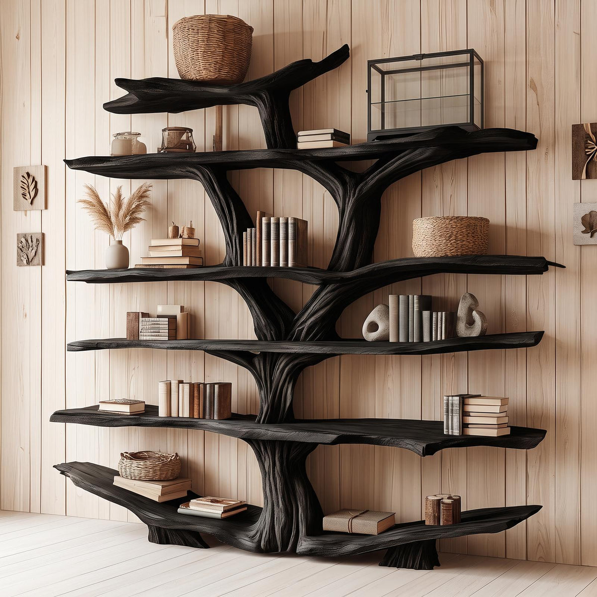 Rustic Wooden Tree Shelf – Perfect Book Storage & Nature-Inspired Decor