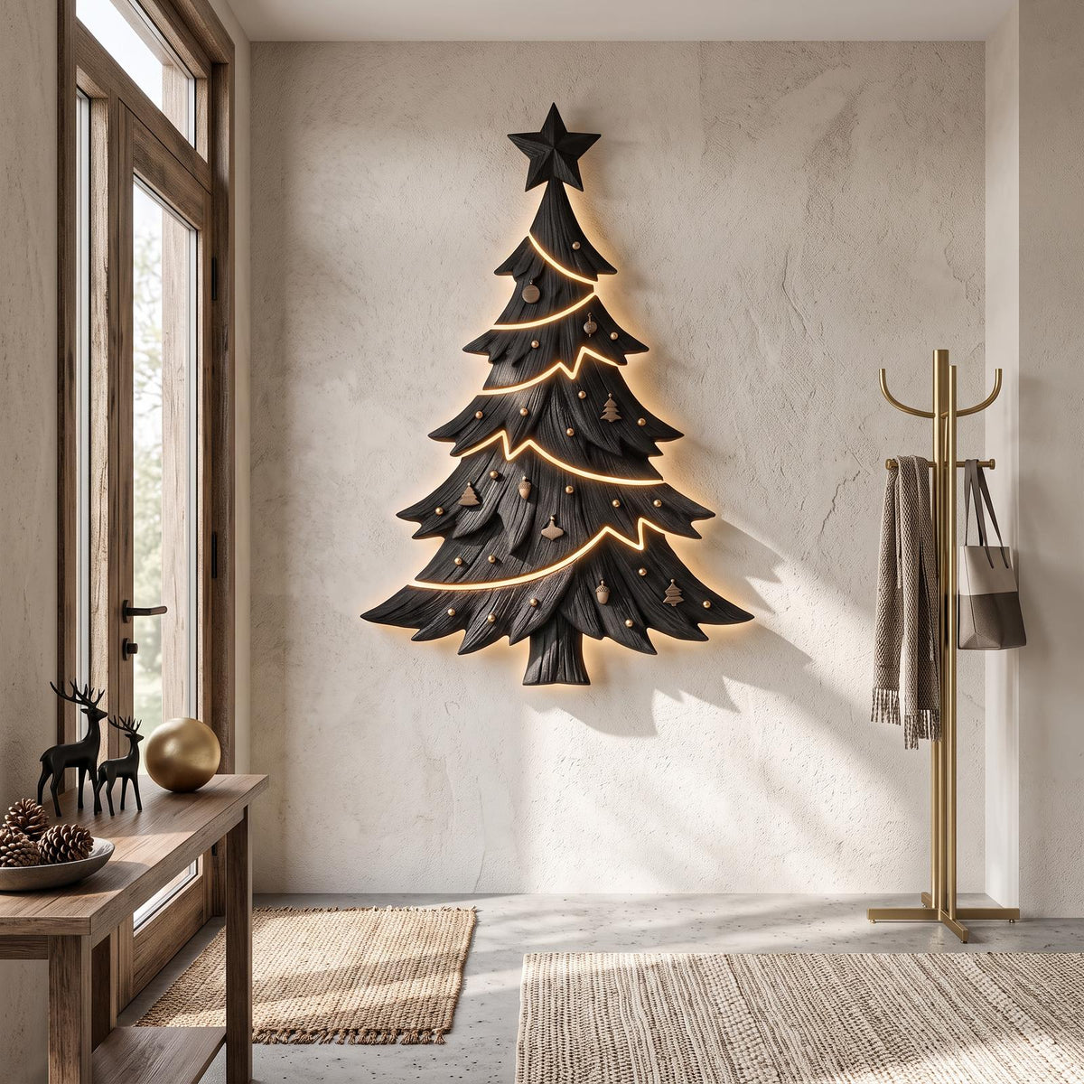 Contemporary Xmas Wall Sculpture With Evergreen Silhouette For Living Room SINLSAWA145