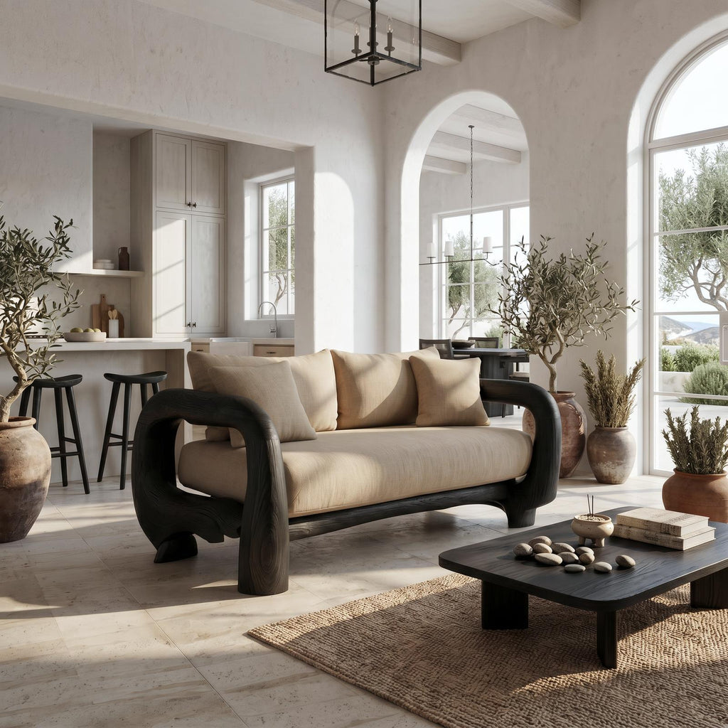 Contemporary Lounge Sofa Frame With Sculptural Wooden Base For Living Room