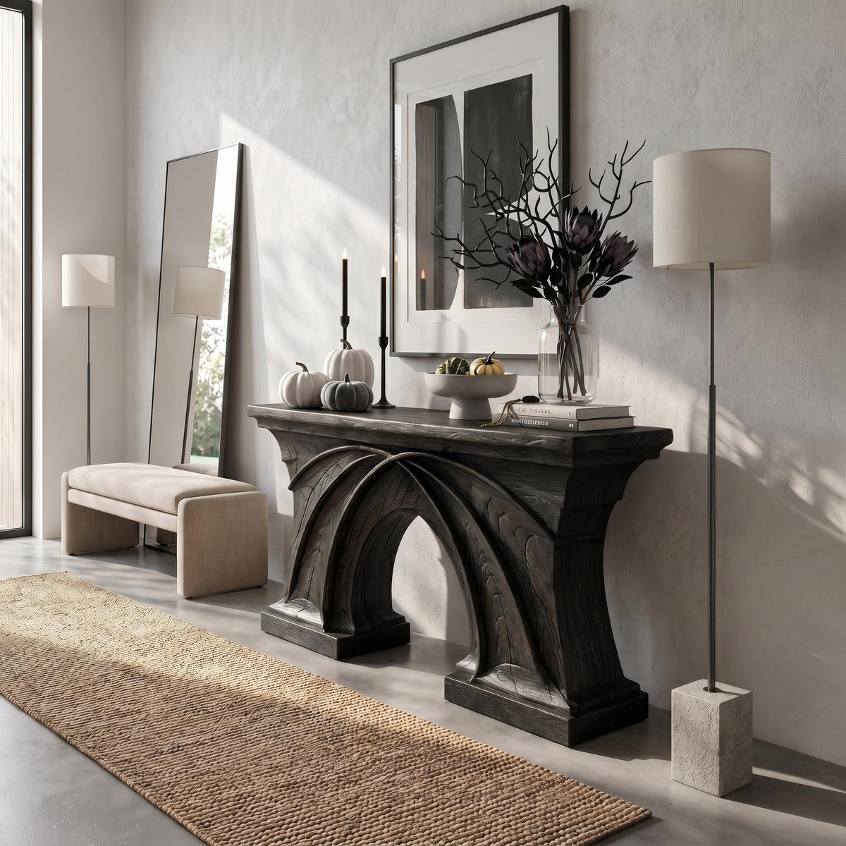 Rustic Console Table Handcrafted Flowing Sculptural Design For Living Room Entryway