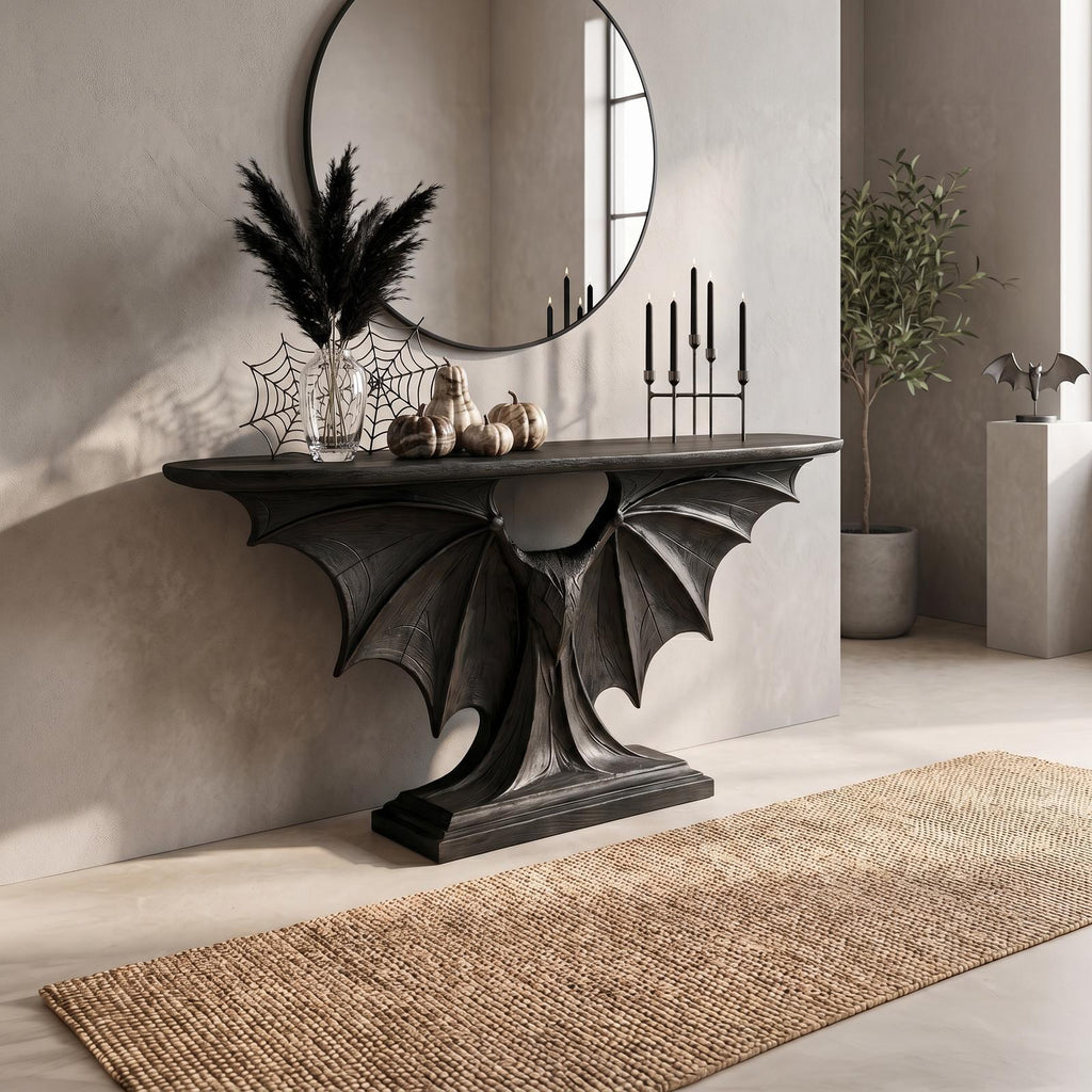 Modern Halloween Console Table With Sculptural Bat Wing Design For Living Room And Entryway
