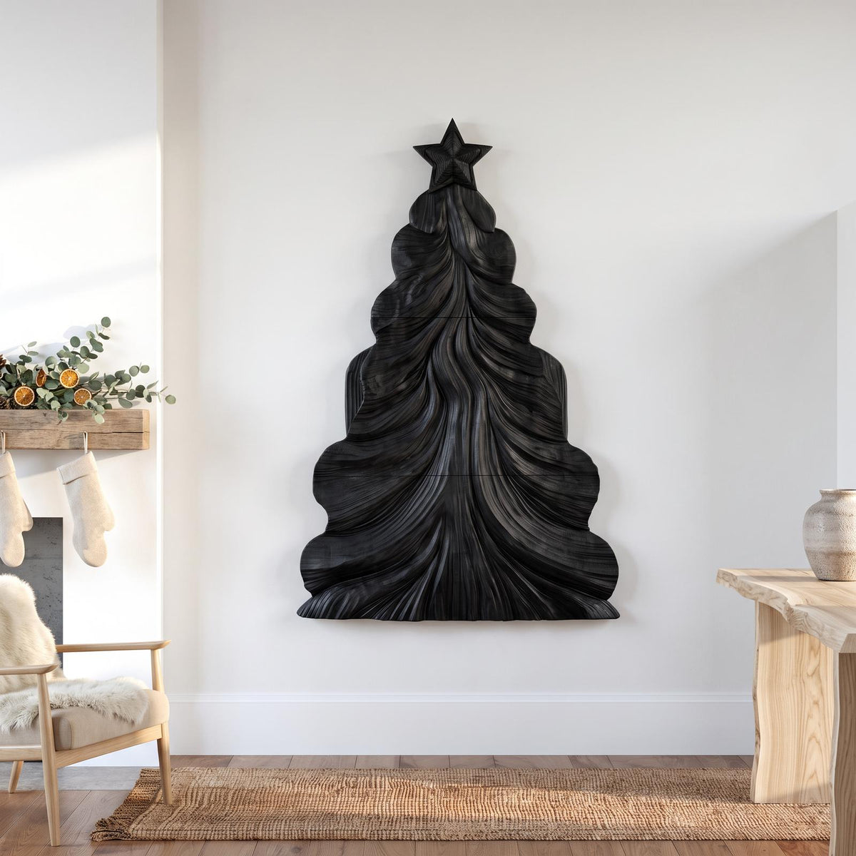 Contemporary Wooden Christmas Decor With Curved Openwork Design For Living Room SINLSAWA150
