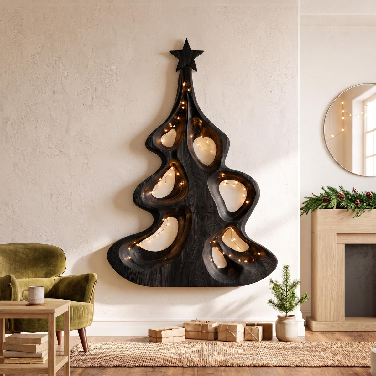 Modern Christmas Wall Decor With Artistic Hollow Tree Form For Entryway