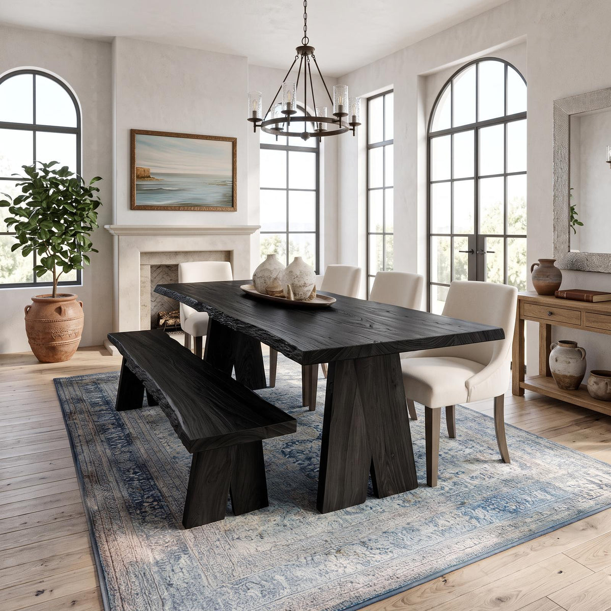 Rustic Solid Wood Dining Table, Farmhouse Wooden Kitchen & Dining Room Dinner Table, Model