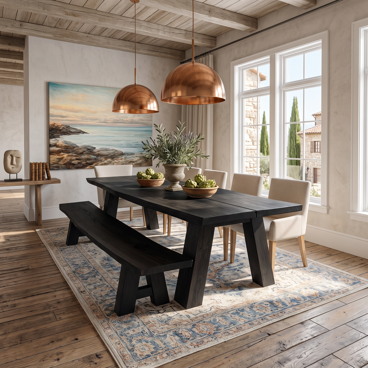 Rustic Wooden Dining Table for Kitchen & Dining Room, Solid Wood Farmhouse Dinner Table, Model