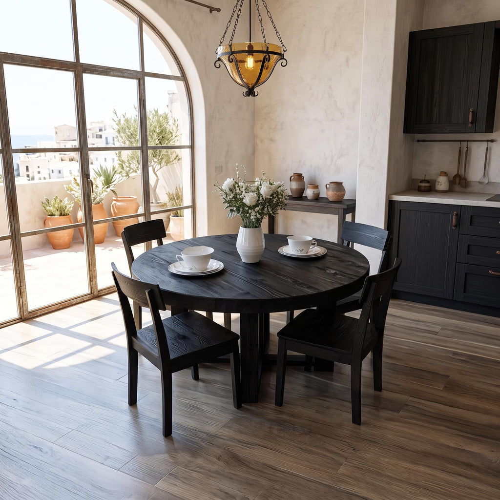 Spry Interior Rustic Round Solid Wood Dining Table, Modern Kitchen & Dining Room Wooden Dinette Table, Model SINLSADT075