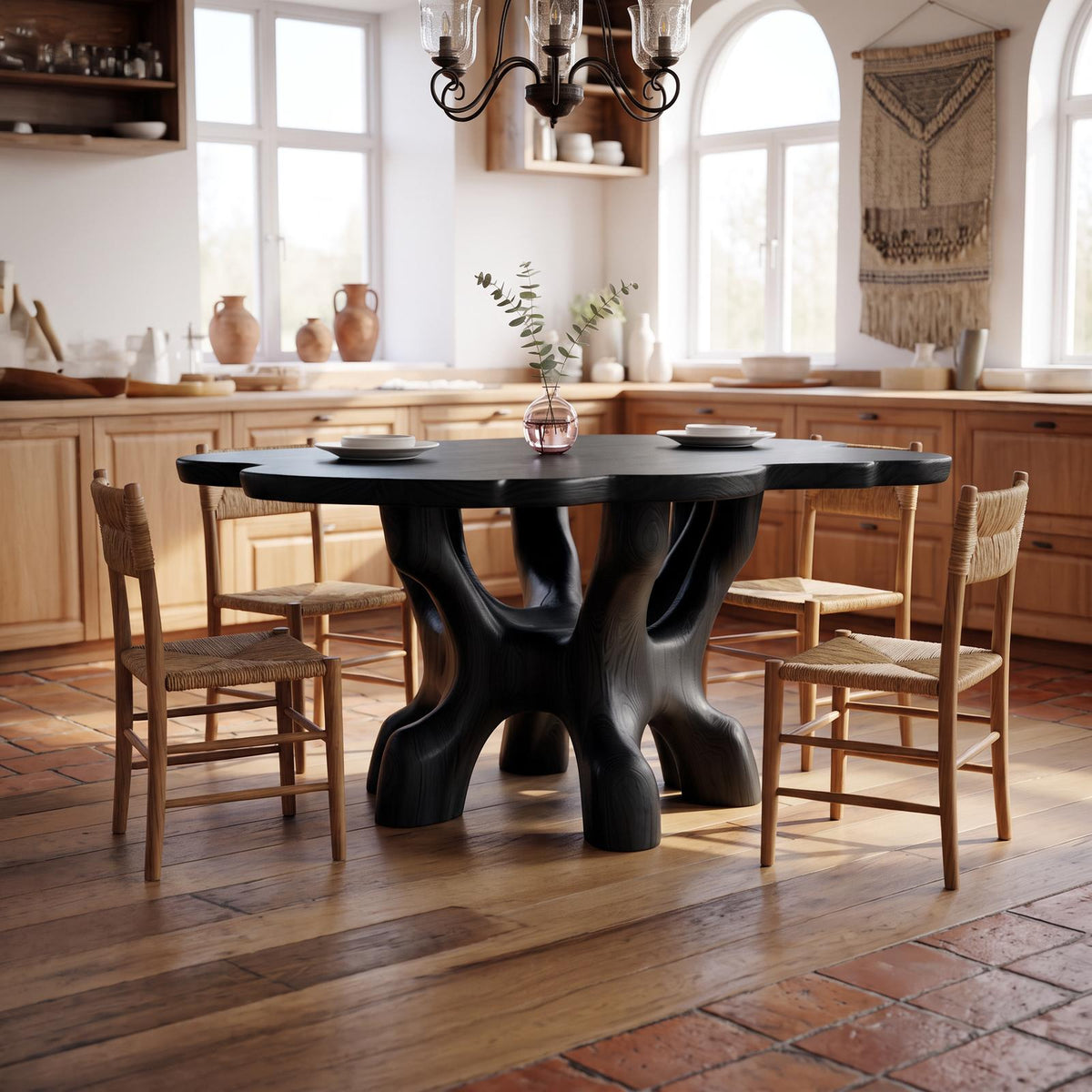Rustic Organic Sculptural Wood Dining Table, Handcrafted Live Edge Kitchen Table for Living Room, Model