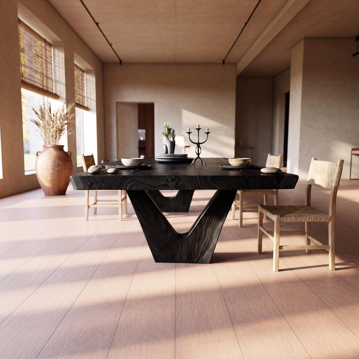 Rustic Sculptural Dining Table For Dining Room And Open Interior