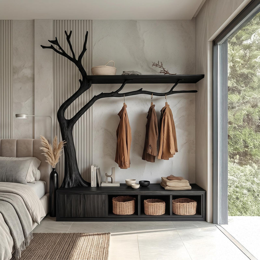 Rustic Wooden Cabinet With Tree Shaped Living And Bedroom
