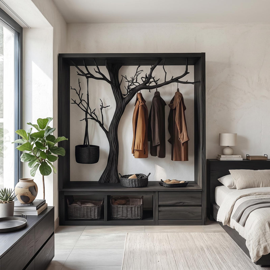 Rustic Wooden Tree Branch Entryway Cabinet Dressing Room