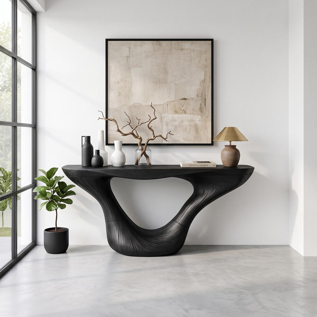 Mid-Century Solid Wood Console Table, Handcrafted Live Edge Entryway Sofa Table & Living Room Credenza