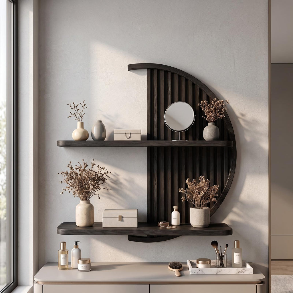 Minimalist Circle Round Floating Shelf Solid Wood For Living Room Wall Art