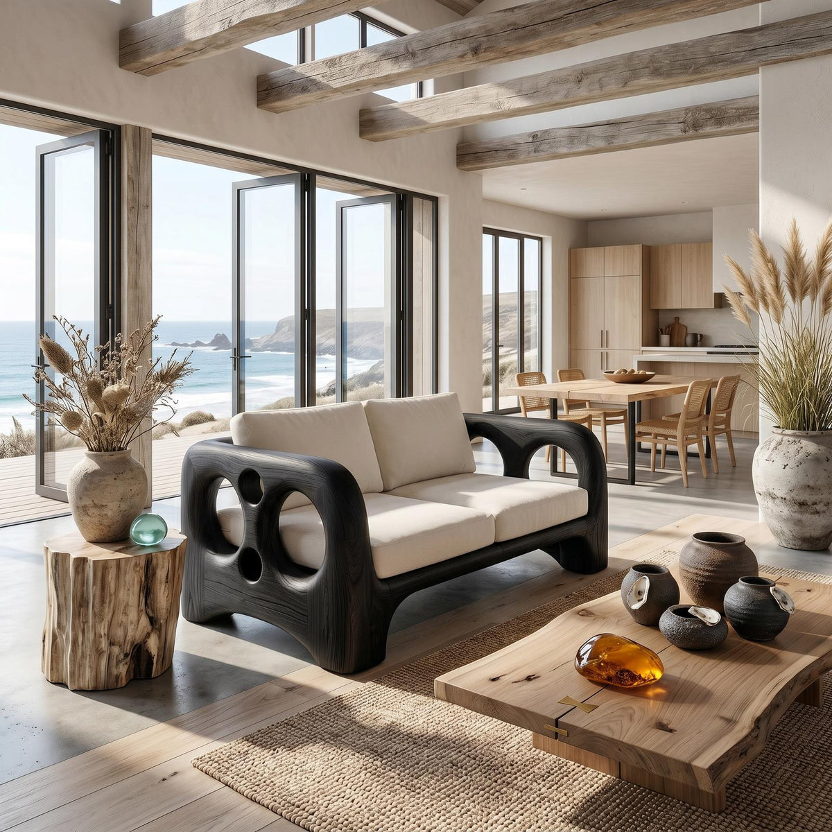Handcrafted Sofa Frame With Organic Sculptural Arms For Living Room