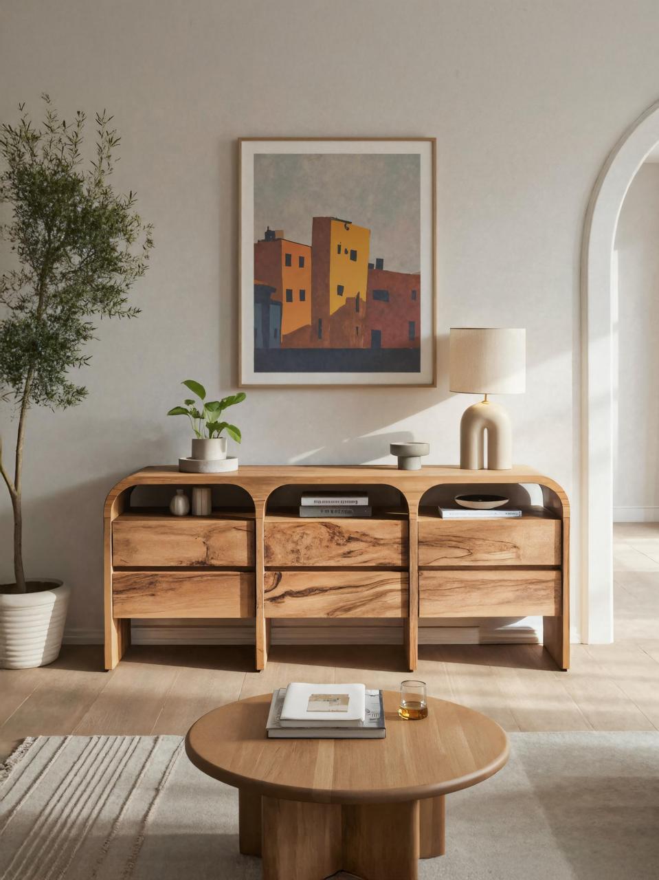 Spry Interior Modern Curved Wood Sideboard, Contemporary Buffet Cabinet & Entryway Credenza Console for Living Room, SITHTTSD001