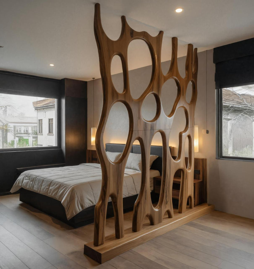 Modern Sculptural Wooden Room Divider For Bedroom Or Living Room