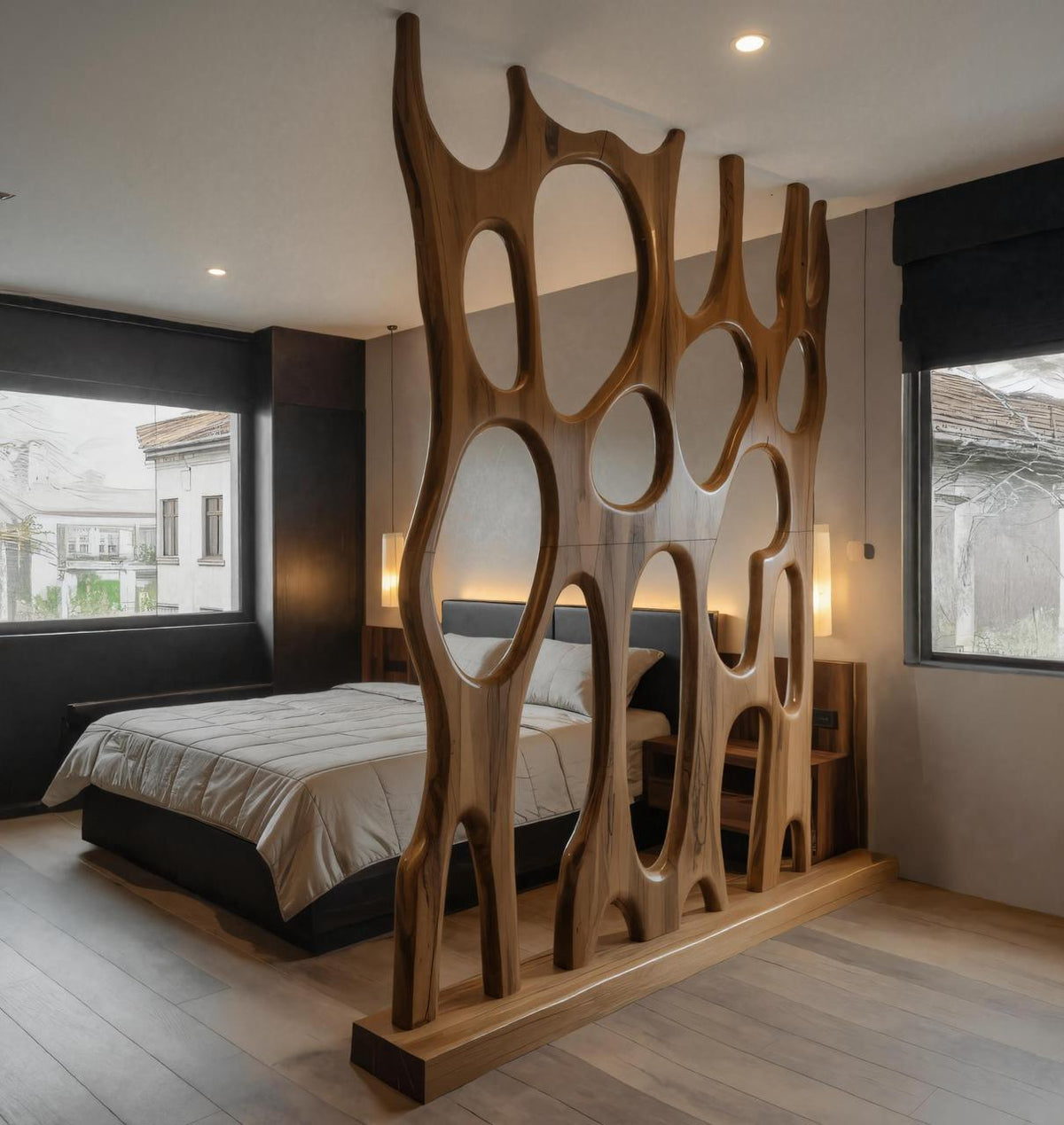 Modern Sculptural Wooden Room Divider For Bedroom Or Living Room